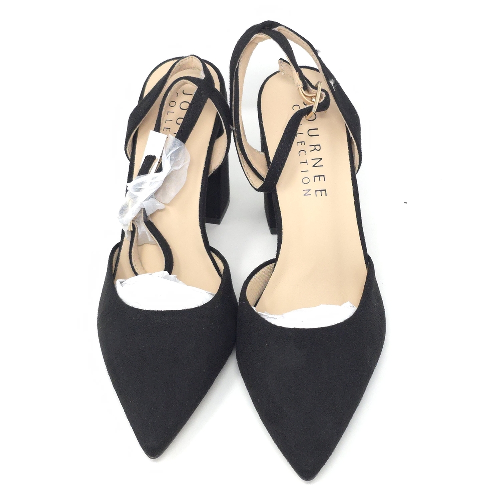 Journee Tyyra Black Vegan Suede Block Heel Pumps Wide US 6 - Picture 8 of 10